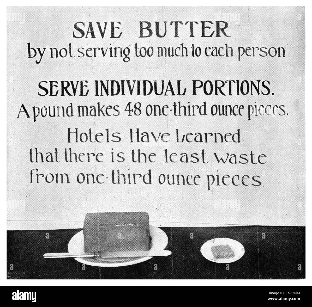 1917 War Zeit Ernährung Butter Teil WW1 Stockfoto