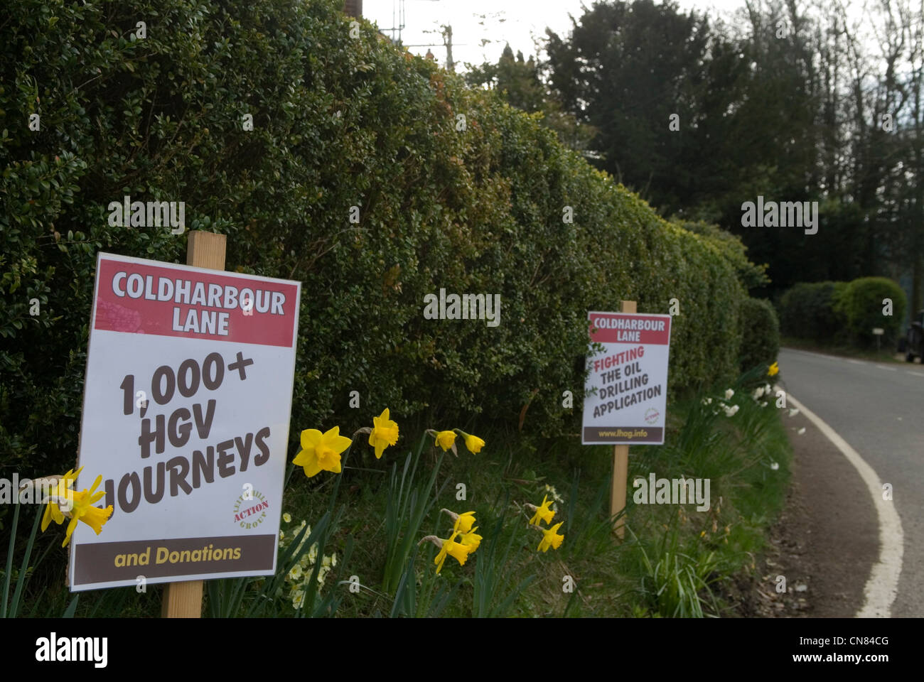 Coldharbour Surrey Großbritannien. Surrey Hills protestiert vor Ort gegen geplante Ölbohrungen. 2012, 2010ER, GROSSBRITANNIEN HOMER SYKES Stockfoto