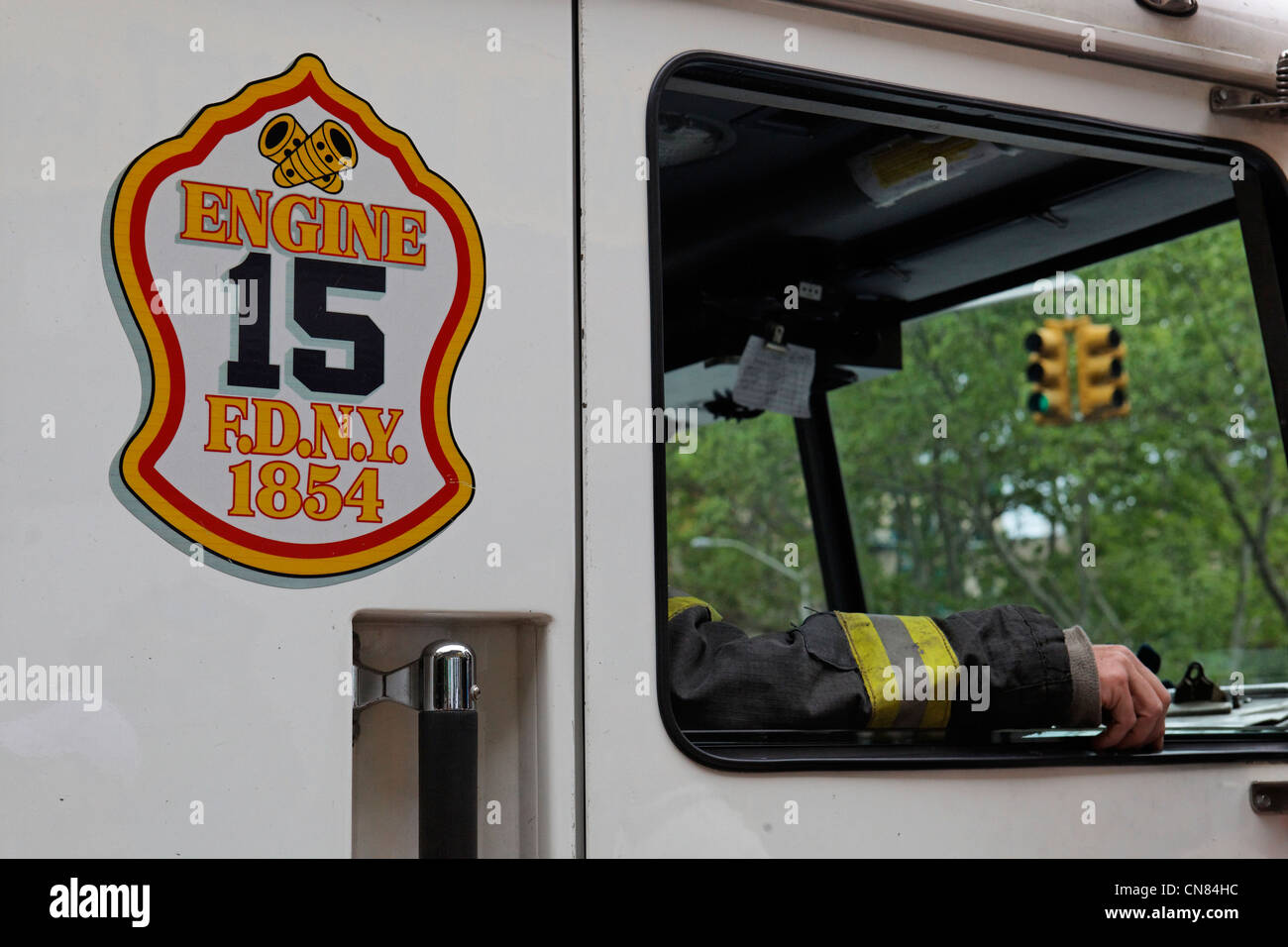 Vereinigte Staaten, New York City, Manhattan, Kabine Feuerwehrauto Stockfoto