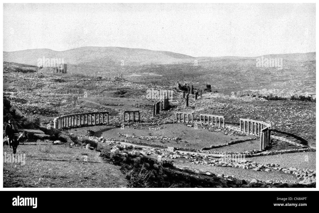 Erste veröffentlichte 1917 Ruine von Jerash Cardo Maximus Stockfoto