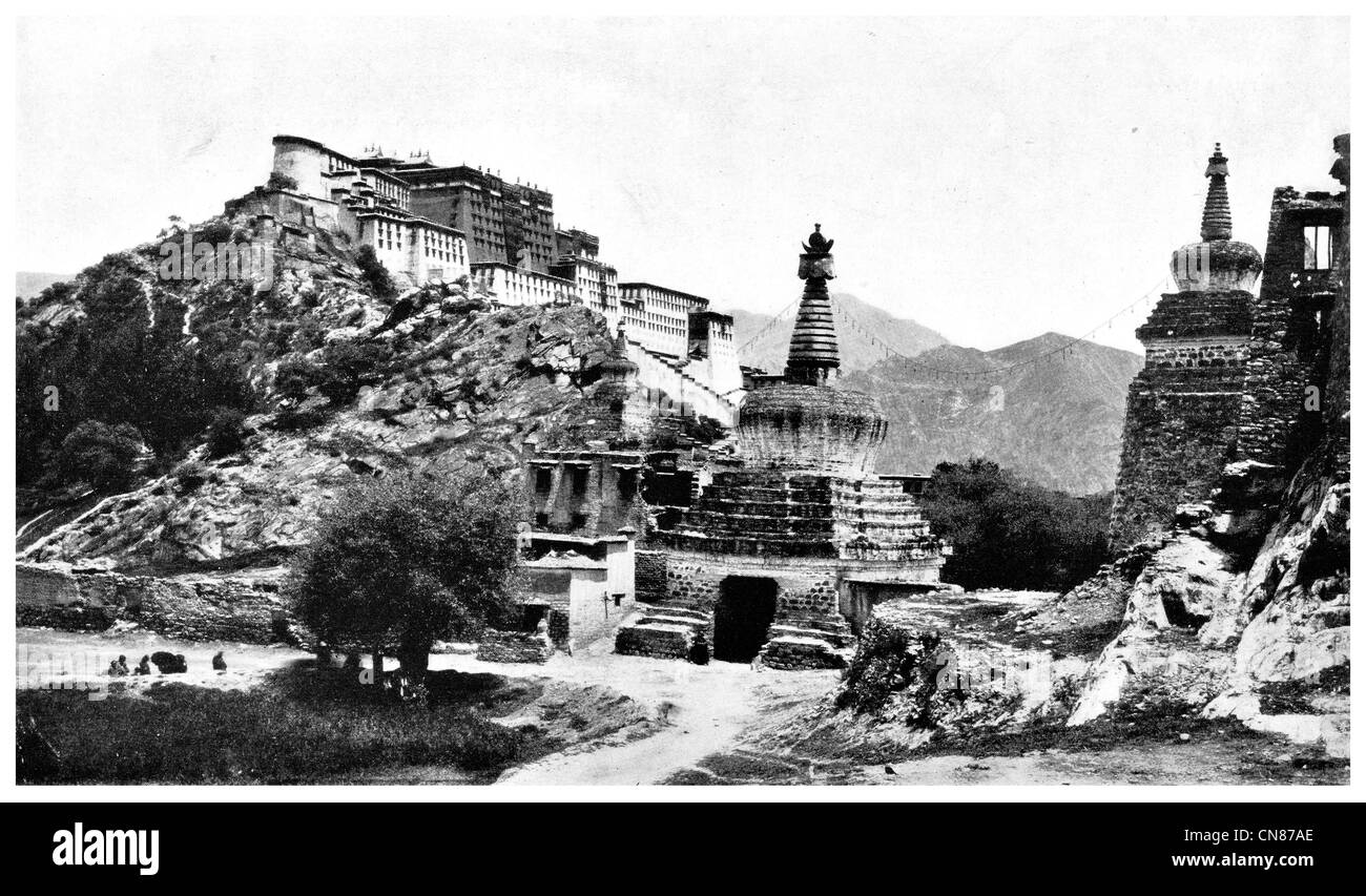Erste veröffentlichte 1916 Einfahrt nach Lhasa-Tibet Stockfoto