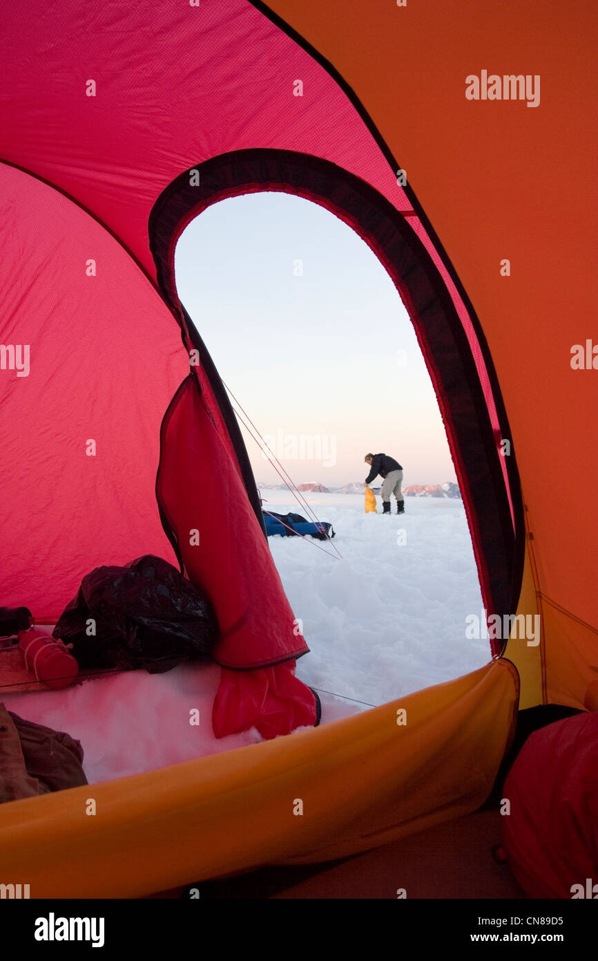 Szene der Expedition Leben auf eine polare Reise westlich von Kulusuk, Grönland Stockfoto