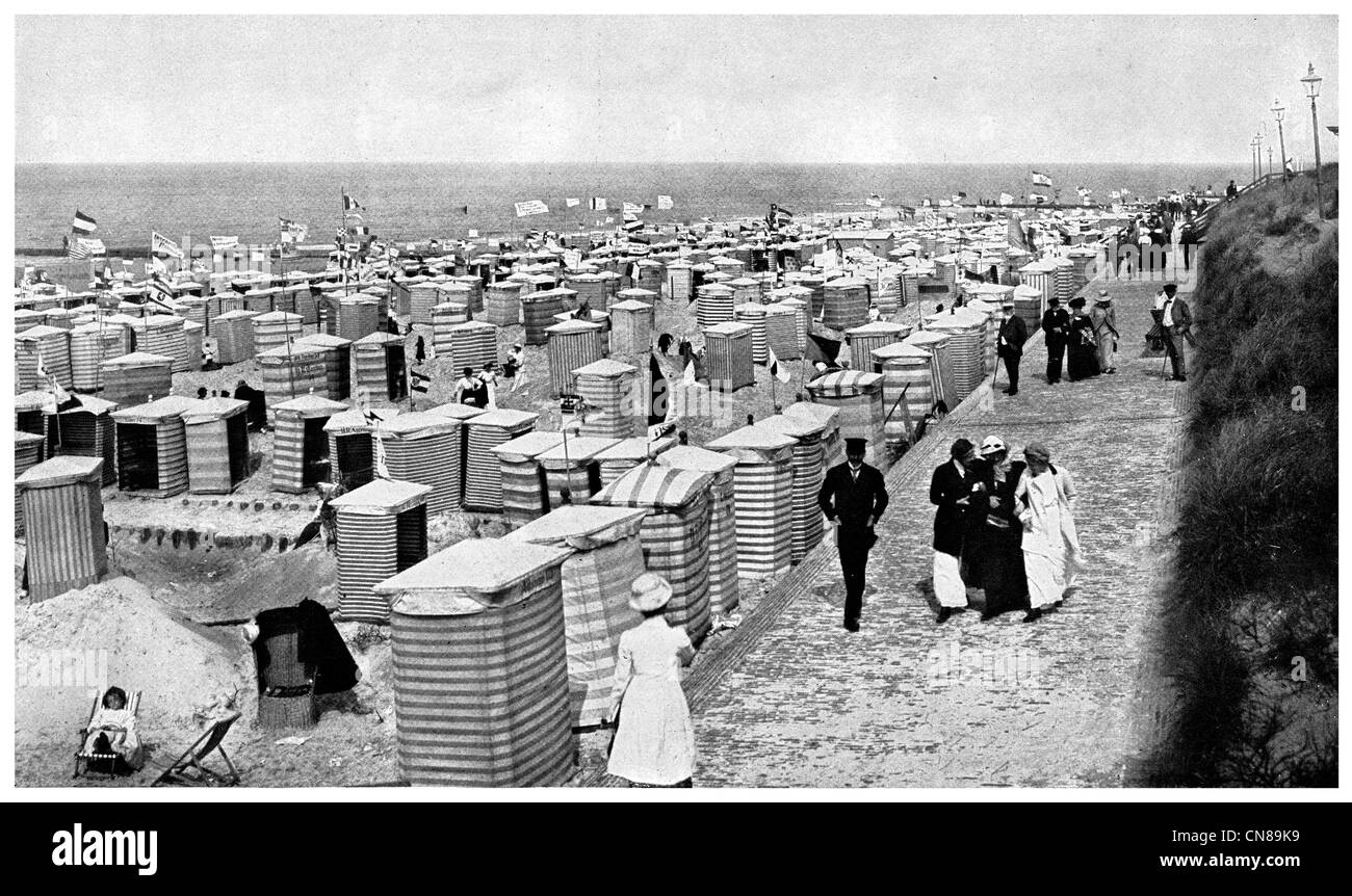 Zuerst veröffentlicht 1915 eingeschlossen Deutschland Borkum Promenade Nordsee Liegestühle Stockfoto
