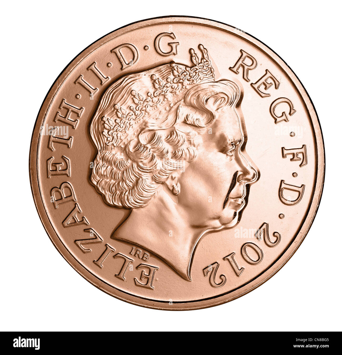 2P zwei Pence Münze Kopf auf Kopf Avers 2012 Stockfoto