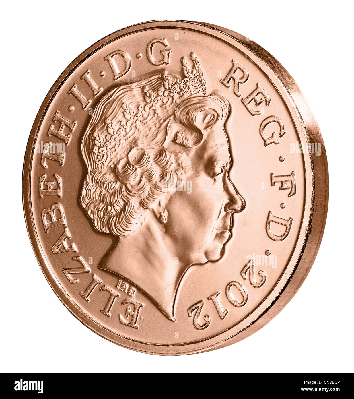 2P zwei Pence Münze Seite auf Köpfen Avers 2012 Stockfoto