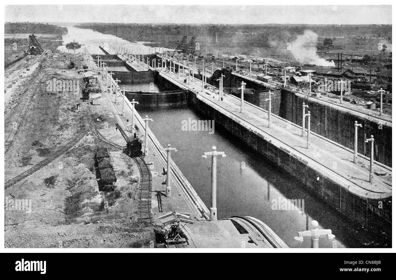 Erste veröffentlichte 1914 Gatun Locks Panamakanal Stockfoto