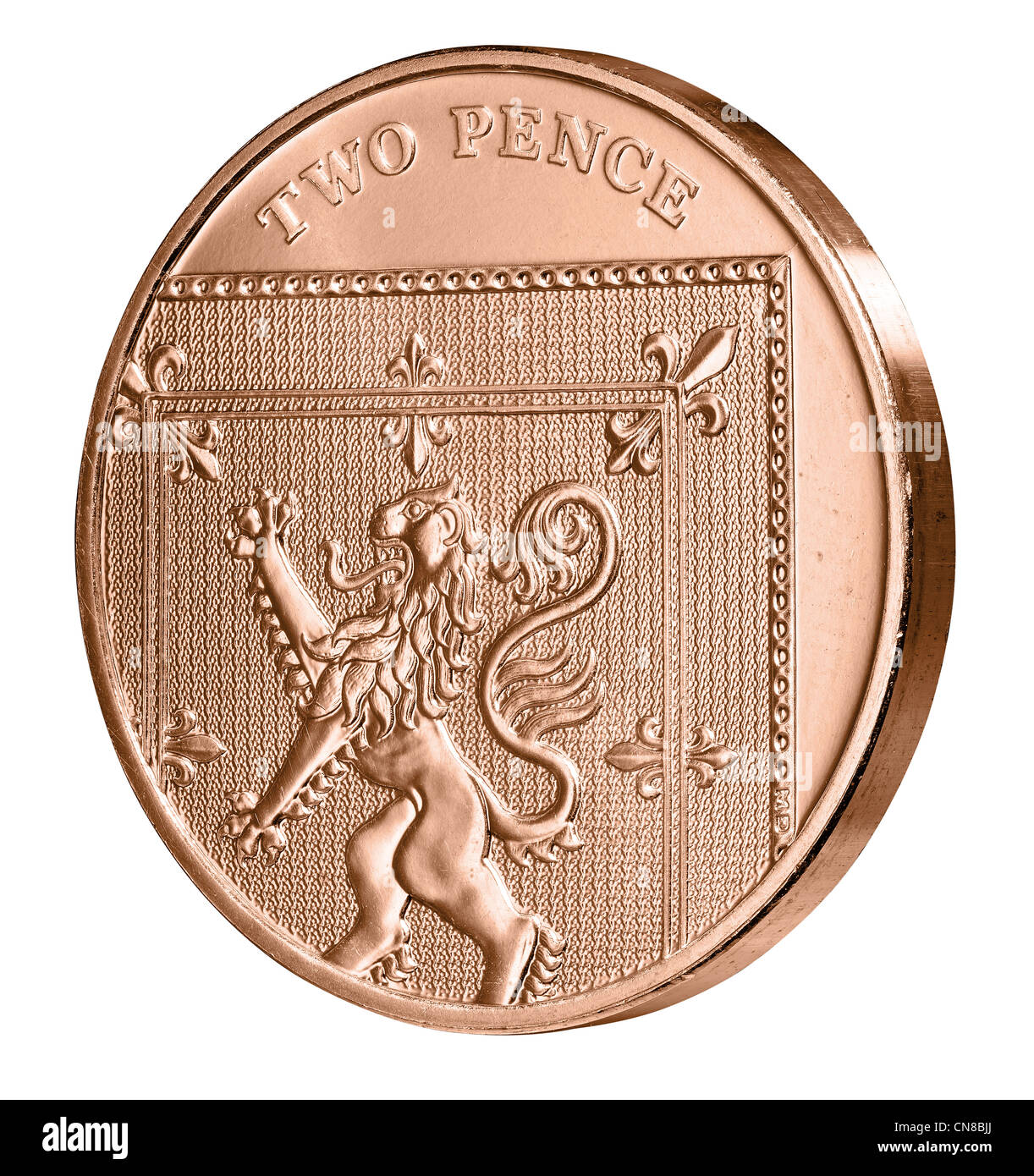 2P zwei Pence Münze Seite auf Schwänzen Rückseite Stockfoto