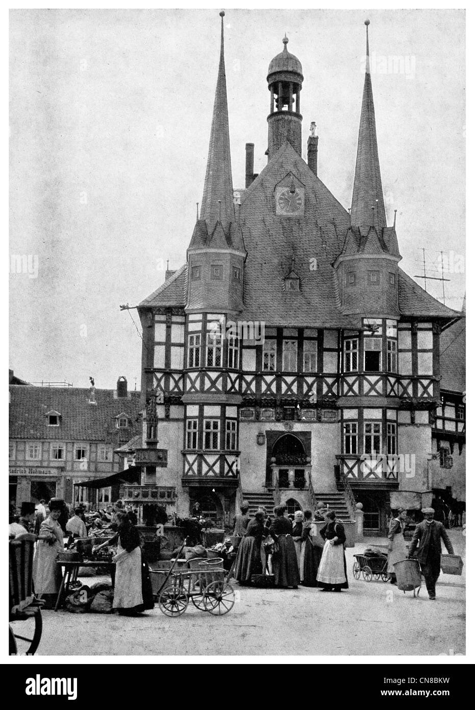 Erste veröffentlichte 1914 Rathaus Marktplatz Wernigerode Preußen Stockfoto
