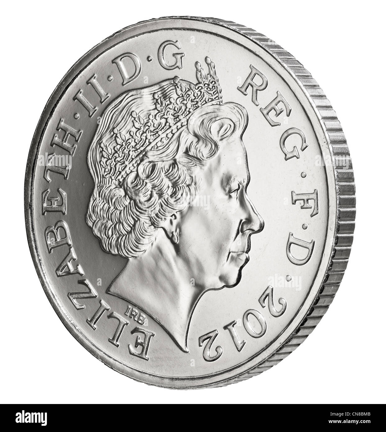 10p zehn Pence Münze Seite auf Vorderseite Kopf 2012 Stockfoto