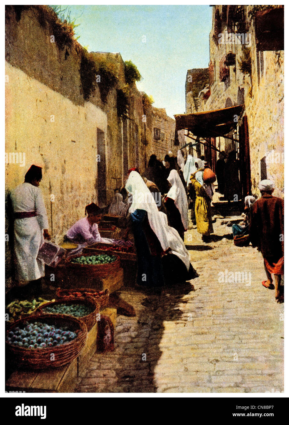 Zuerst veröffentlicht 1914 Bethlehem Straßenszene Markt Stockfoto