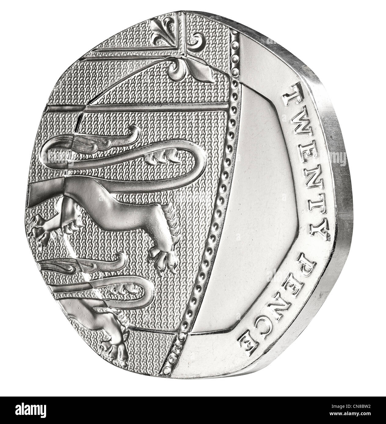 20p 20 Pence über Kopf umgekehrte tails 2012 Münze Stockfoto