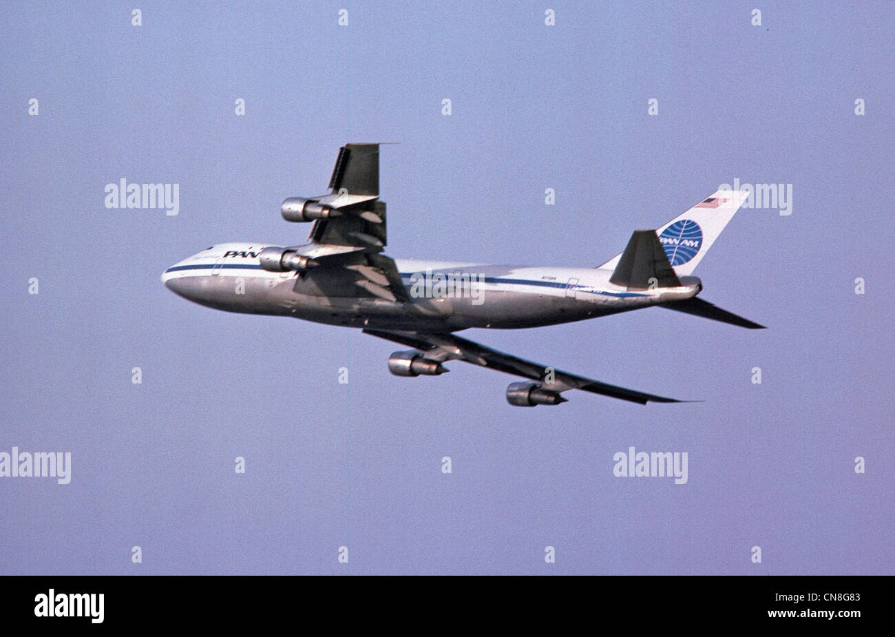 Pan am 747 startete im Januar 1977 vom Flughafen Heathrow London. Stockfoto