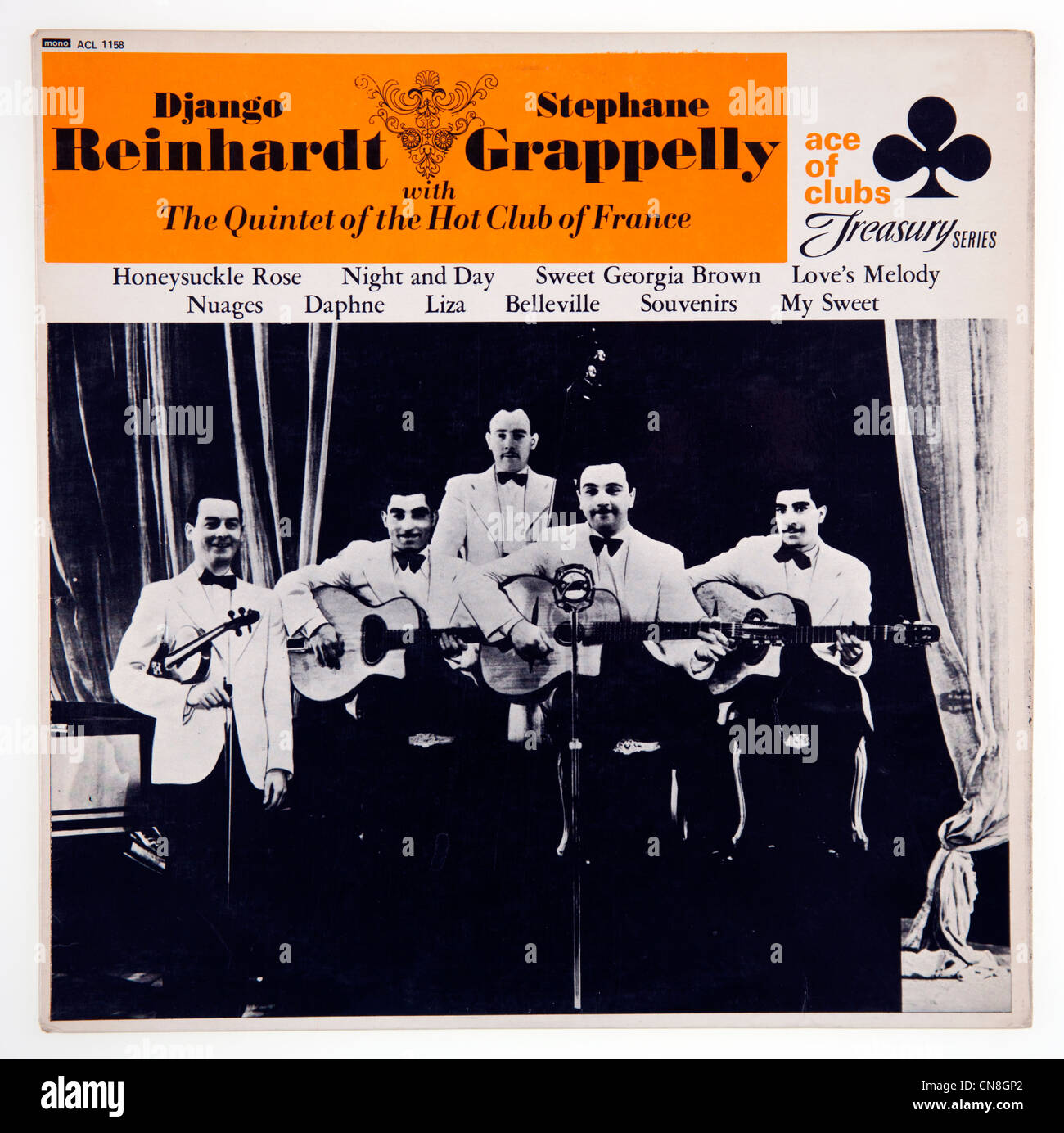 Abdeckung der Vinyl-Kompilation "Django Reinhardt und Stephane Grappelly Hot Club de France", veröffentlicht auf Ace of Clubs Records Stockfoto