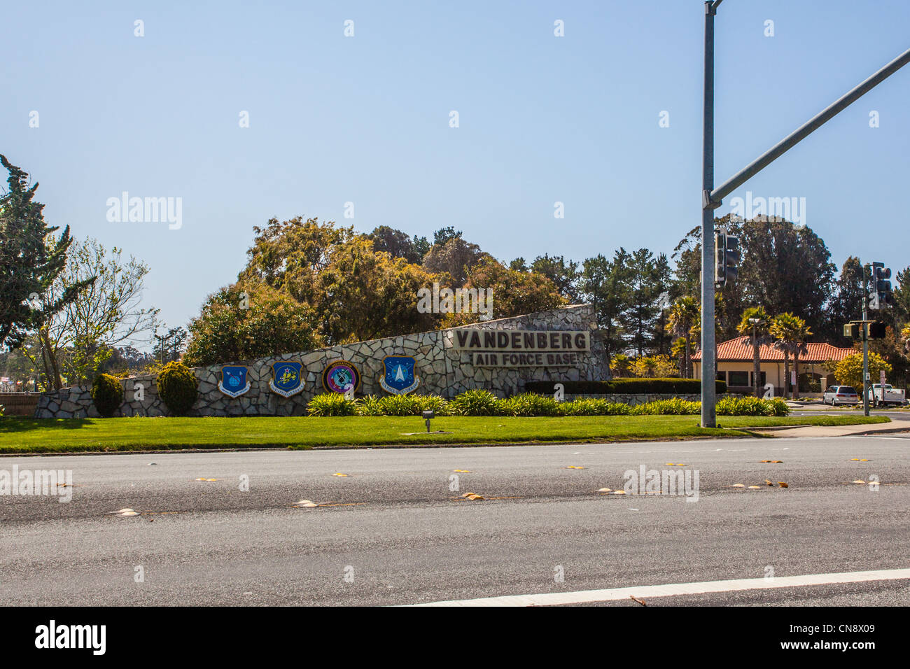 Der Eingang zur Vandenberg Air Force base in Lompoc, Kalifornien 30. Platz 14. Air Force US Stratcom Air Force Space wing Stockfoto
