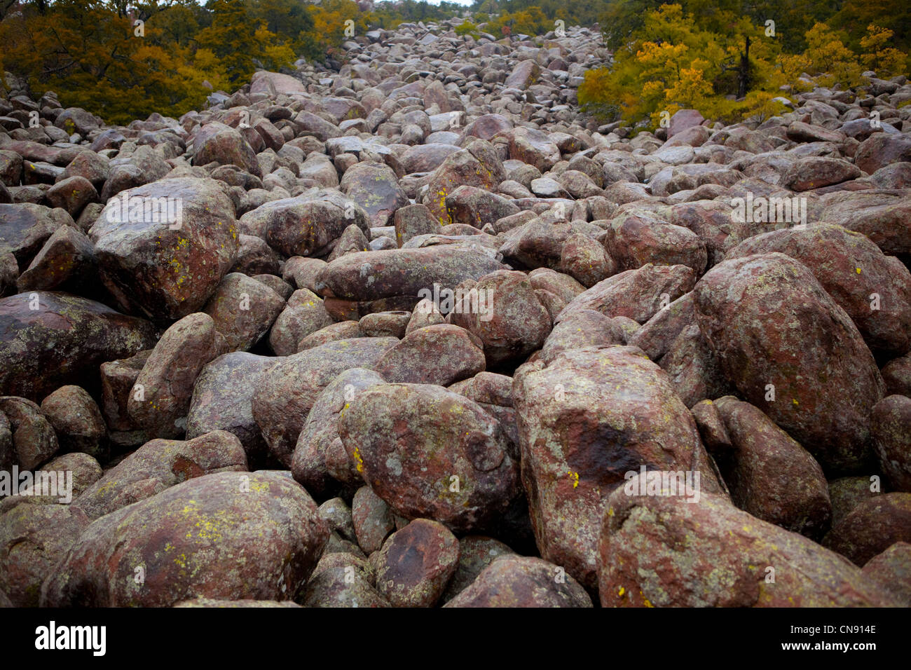 Felsbrocken am Mount Scott an der Wichita Mountains Wildlife Zuflucht, Oklahoma, USA Stockfoto