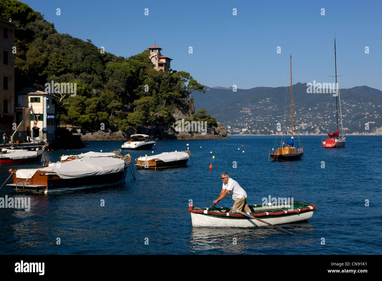 Italien, Ligurien, Riviera Ligure, Portofino, eines der exklusivsten Resorts in Italien Stockfoto