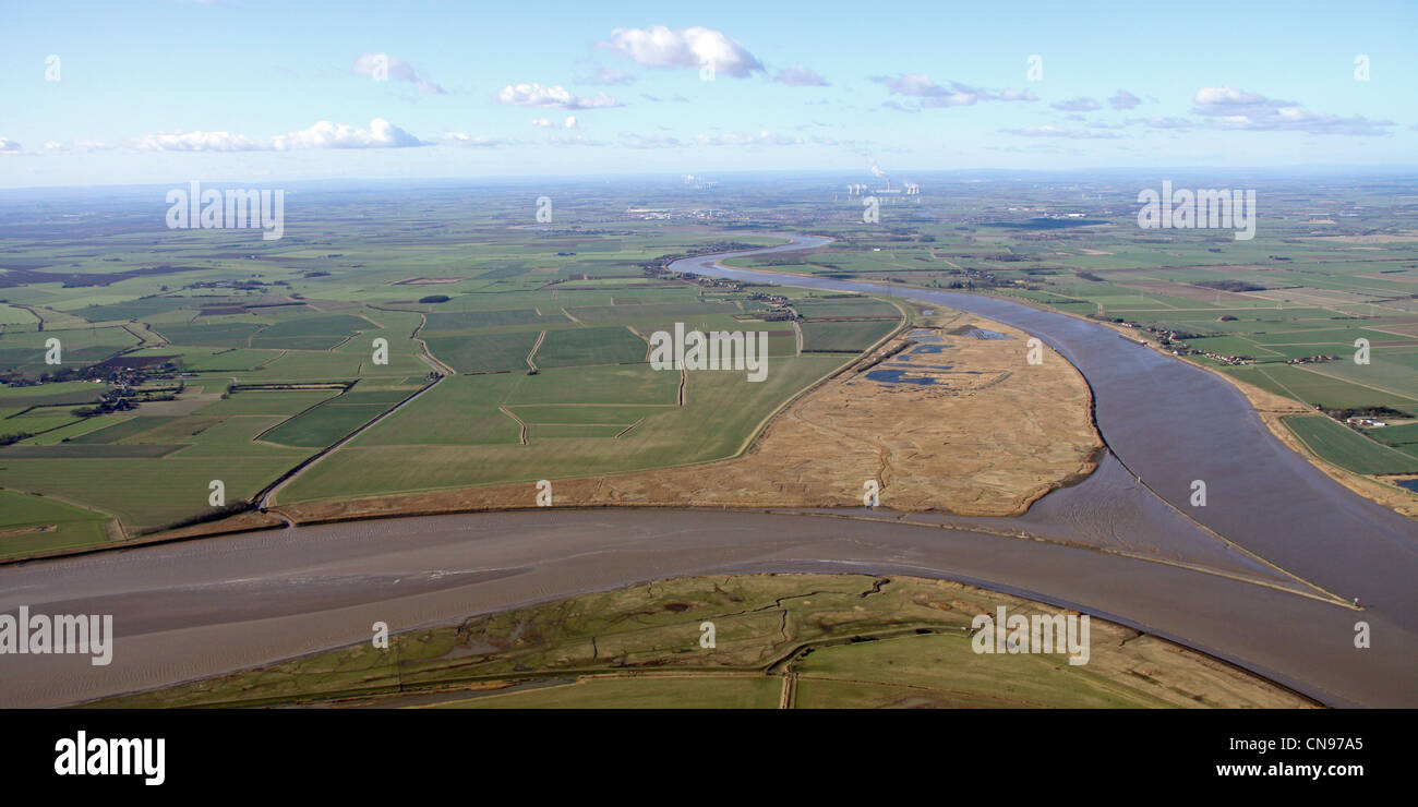 Luftaufnahme von RSPB Blacktoft Sands bei Trent Falls, River Humber Stockfoto