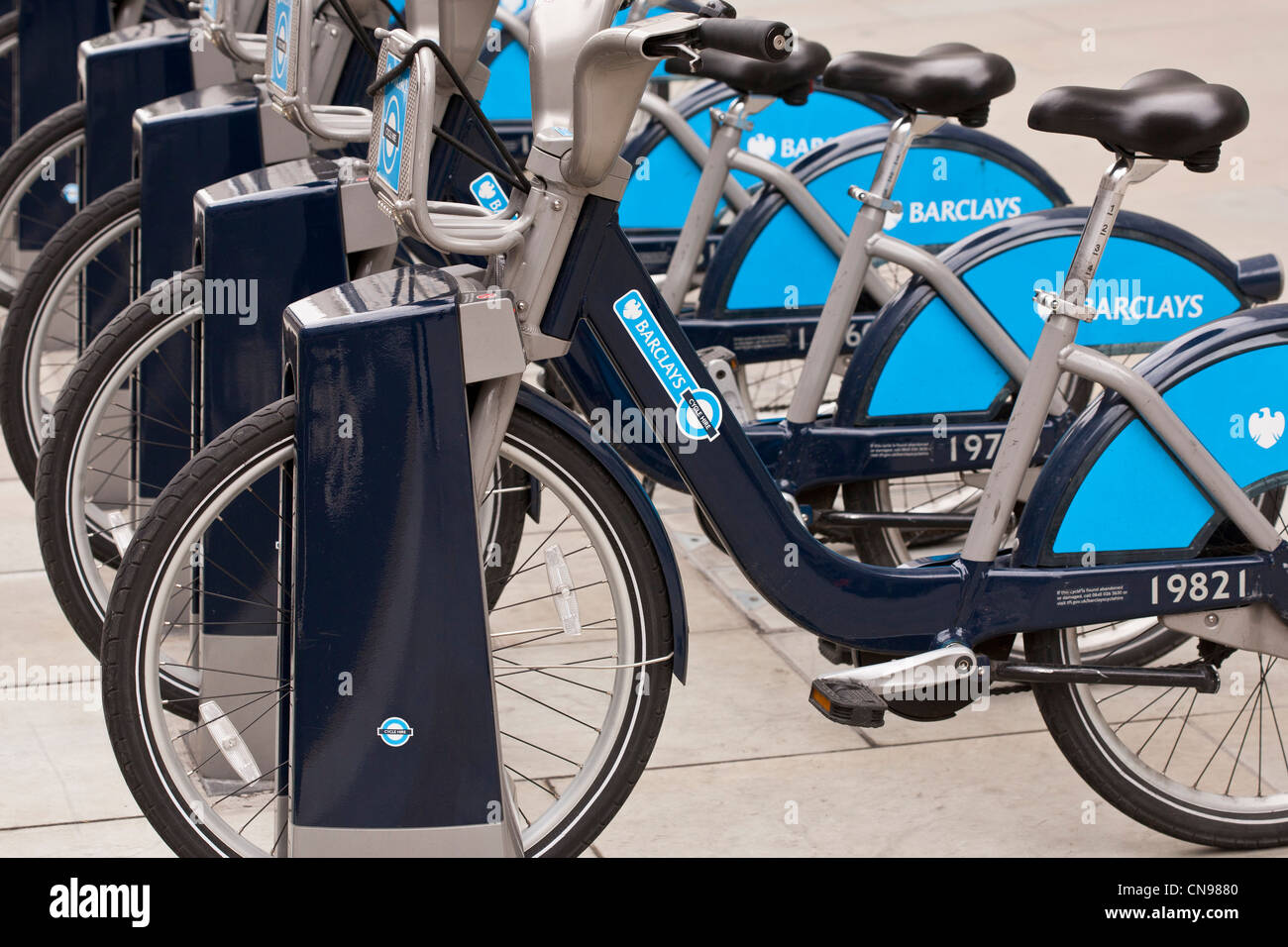 Vereinigtes Königreich, London, City, Barclays Cycle Hire, ein Fahrrad-Verleih-System im Jahr 2010 gegründet Stockfoto