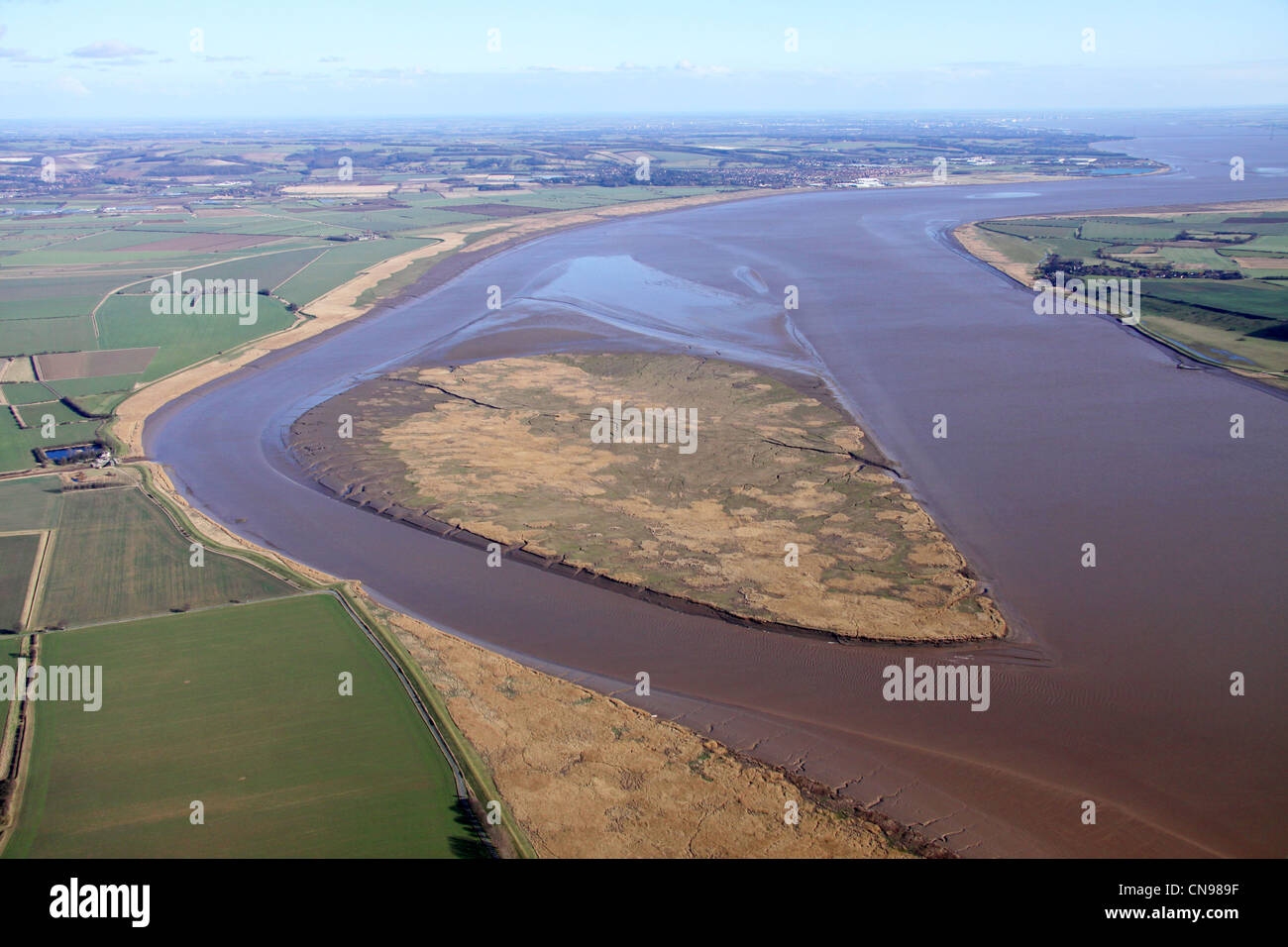 Luftaufnahme von Whitton Island im Fluss Humber Estuary Stockfoto