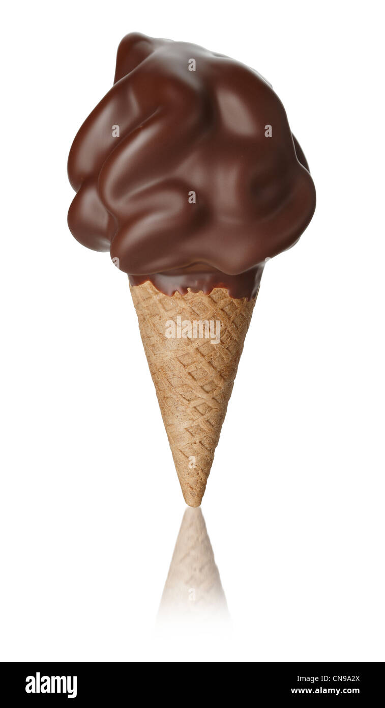 Dunkle Schokolade getaucht weichen Vanille Eis-Konus Cut-out geschnitten Aus Stockfoto