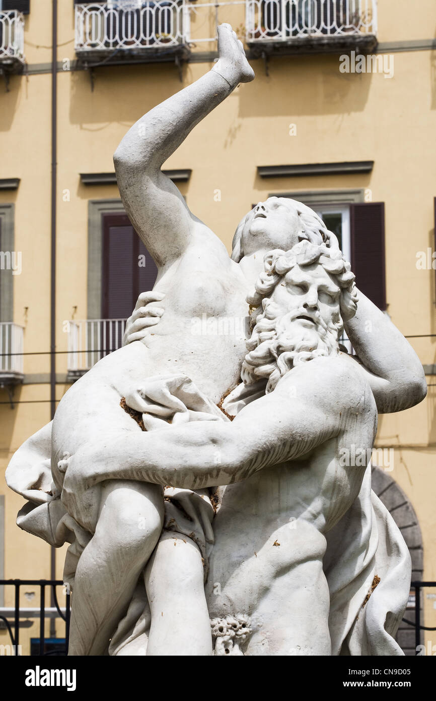 Italien, Kampanien, Naples, Villa Comunale, Grünanlage, erbaut am Ende des 17. Jahrhunderts von Ferdinand IV, Statue mit der Stockfoto