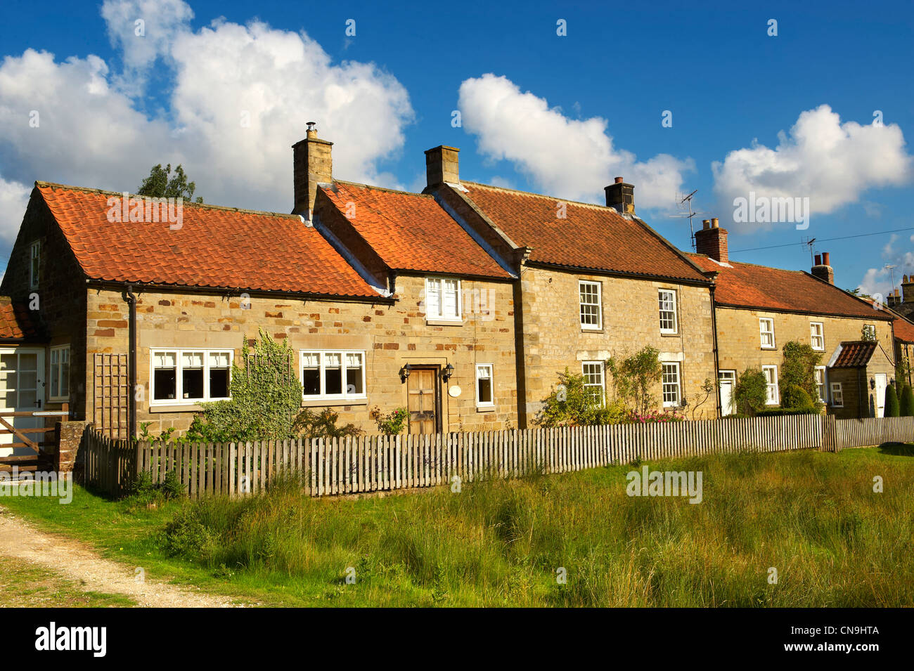 Traditionelle Steinhäuser Hutton-Le-Hole, North Yorks Moors Nationalpark, Yorkshire, England Stockfoto