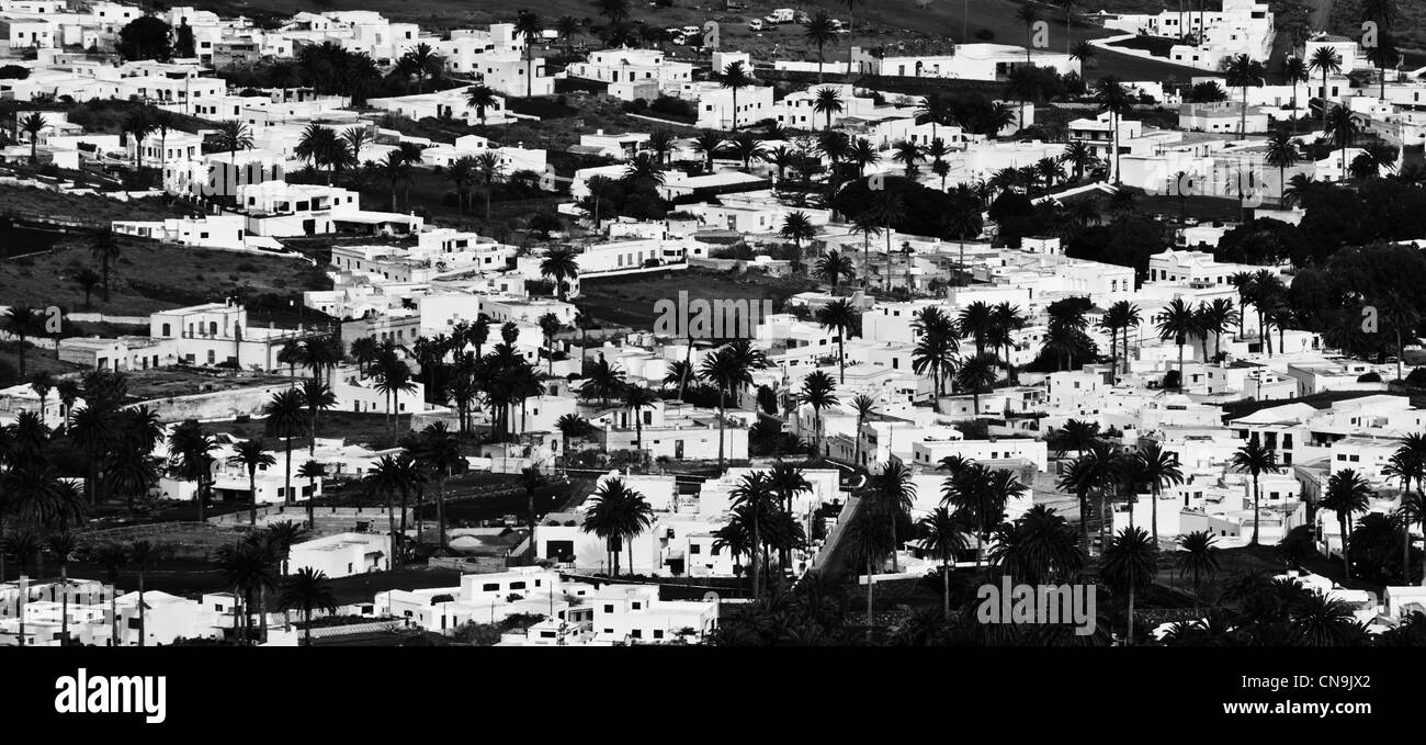 Lanzarote, Kanarische Inseln - Haria, dem Tal der tausend Palmen. Hoher Kontrast von Schwarz und weiß. Stockfoto
