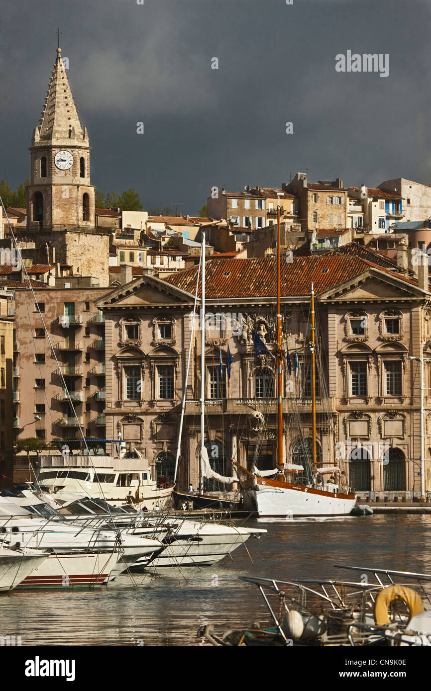 Bouches-du-Rhône, Frankreich, Marseille, Le Vieux Port, Hotel de Ville und der Quai de l ' Hotel de Ville Stockfoto