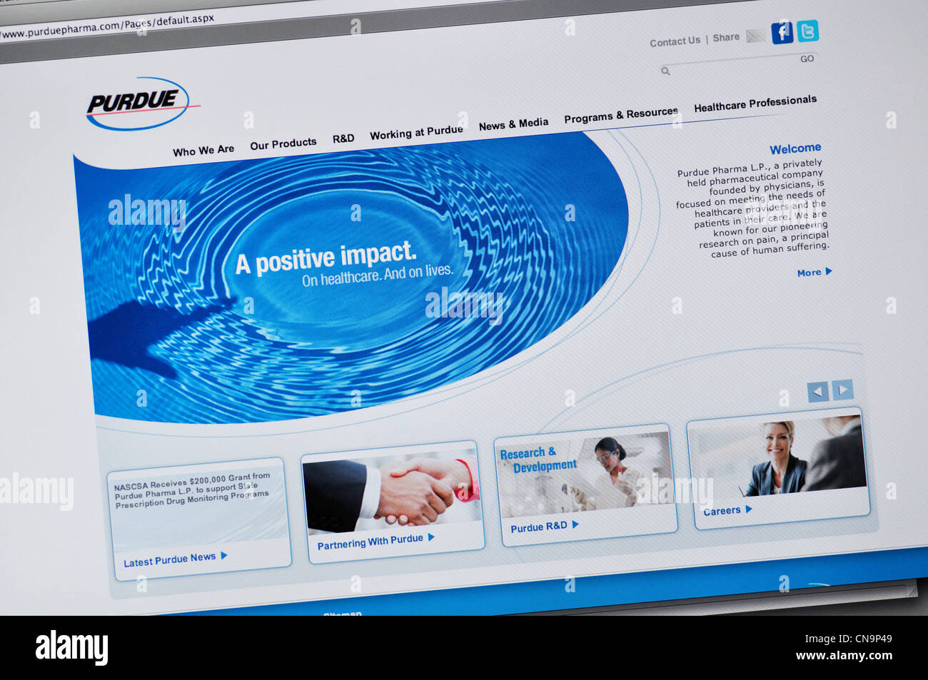Purdue Pharma website Stockfoto