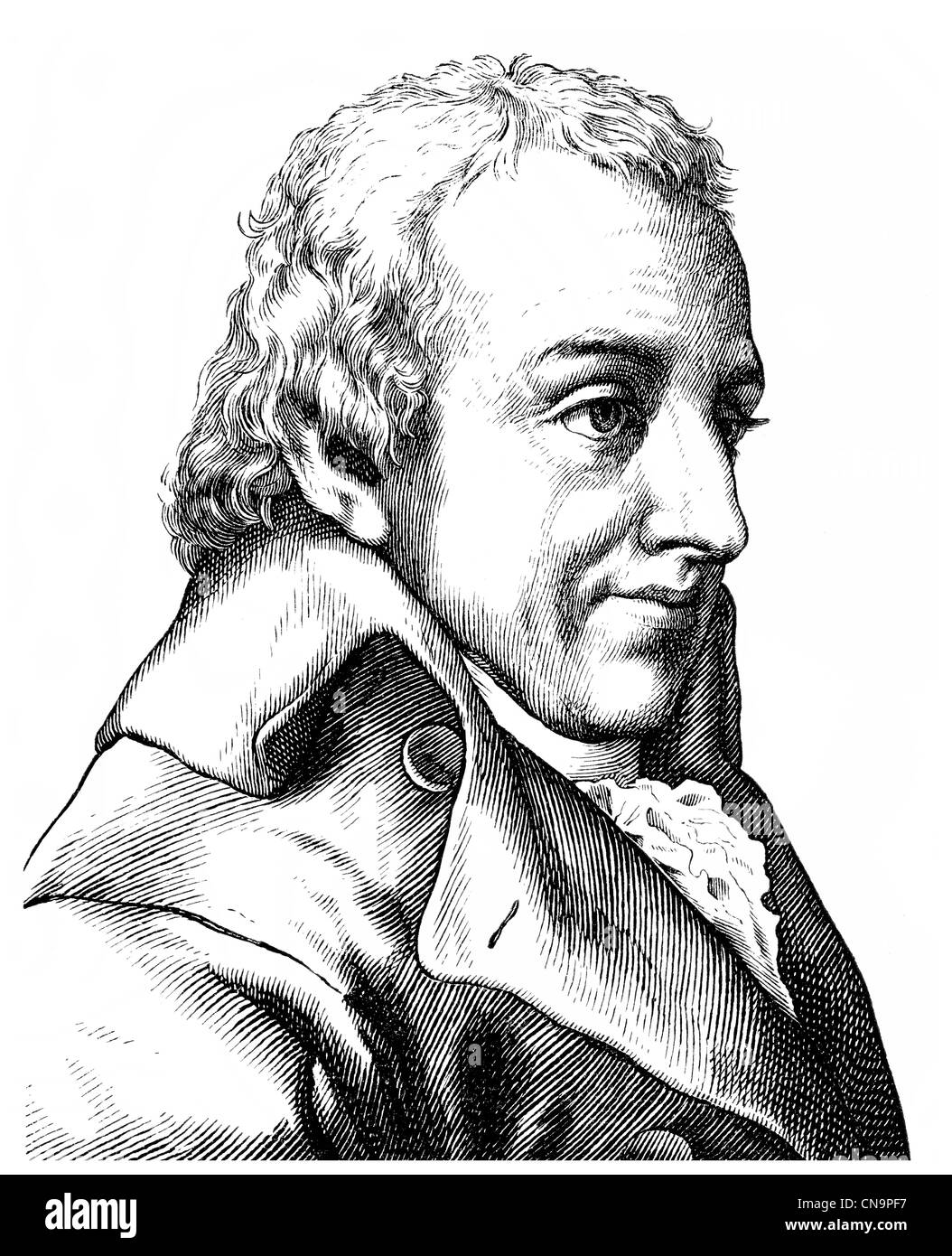 Historische Zeichnung, Johann Gottlieb Fichte, 1762-1814, deutscher Pädagoge und Philosoph des deutschen Idealismus Stockfoto