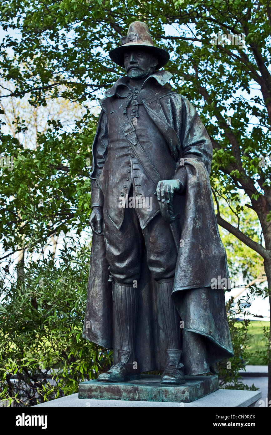 Gouverneur William Bradford Plymouth Massachusetts Cyrus Dallin Bildhauer, Bradford Garten Stockfoto