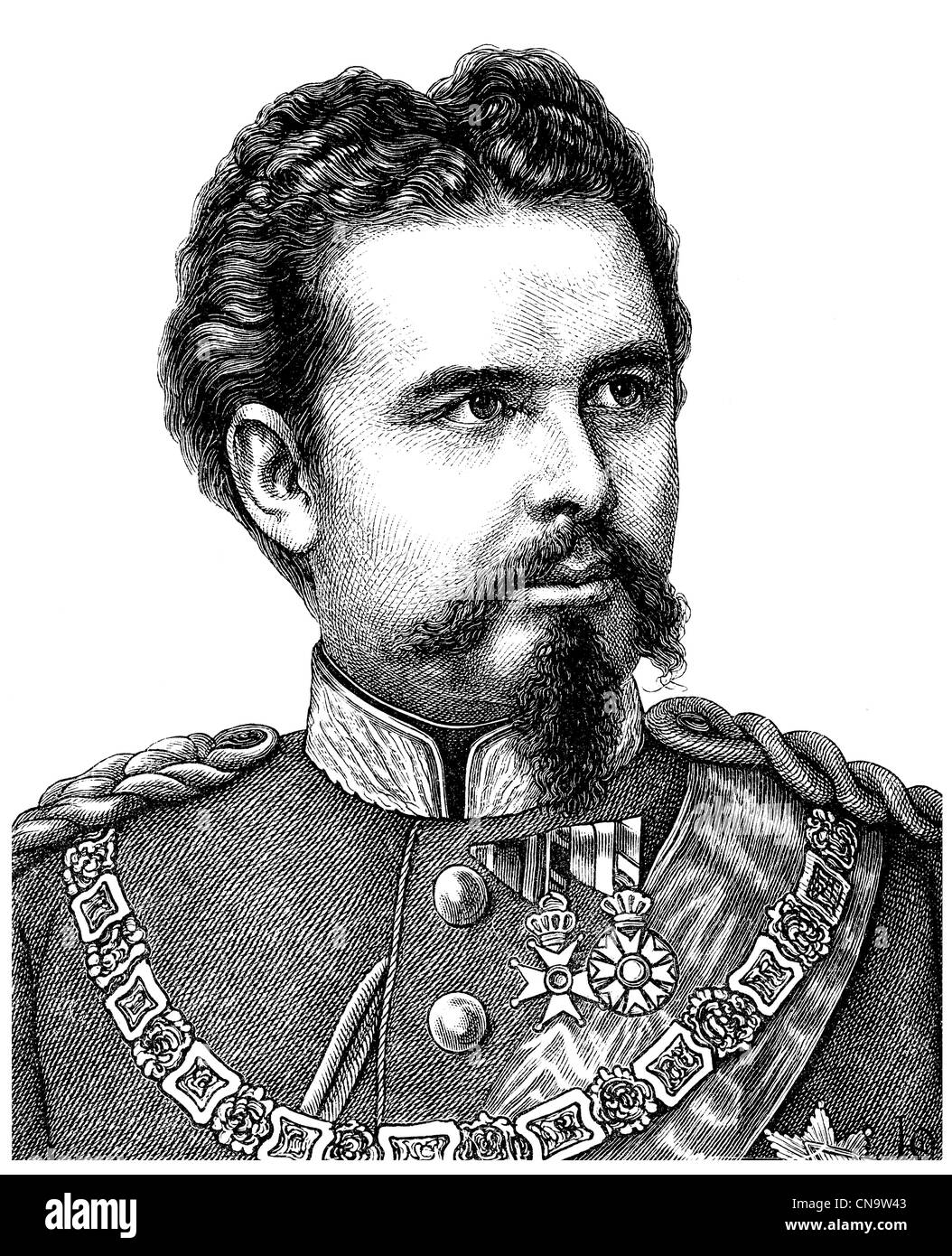 Historische Zeichnung, 19. Jahrhundert, Ludwig II Otto Friedrich Wilhelm von Bavaria, 1845-1886, König von Bayern, Deutschland Stockfoto