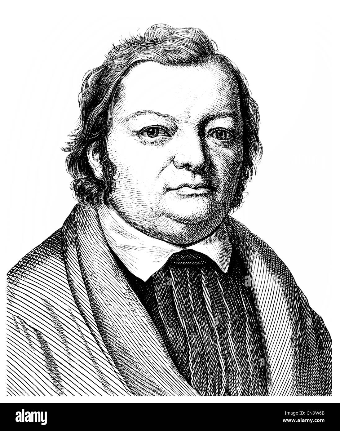 Historische Zeichnung, Justinus Andreas Christian von Kerner, 1786-1862, deutscher Dichter, Arzt und medizinischer Schriftsteller Stockfoto