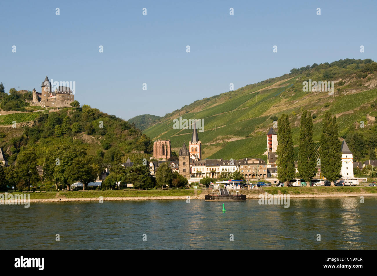 Deutschland, Rheinland-Pfalz, Bacharach und seine Burg, der romantische Rhein als Weltkulturerbe der UNESCO aufgeführt Stockfoto