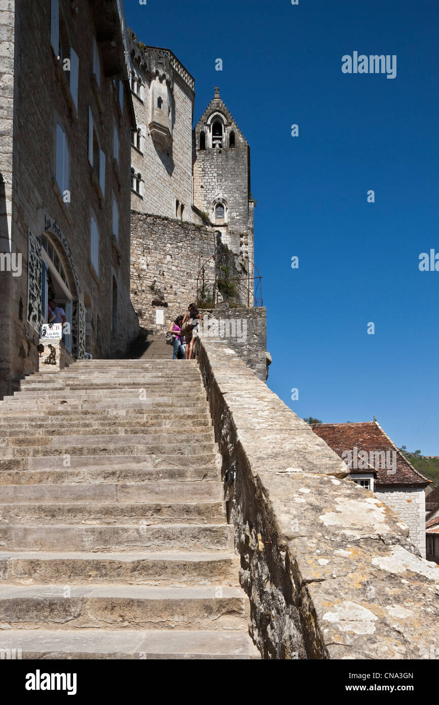 Frankreich, Lot, Rocamadour, Freitreppe über Sancta, Heiligen Weg Stockfoto