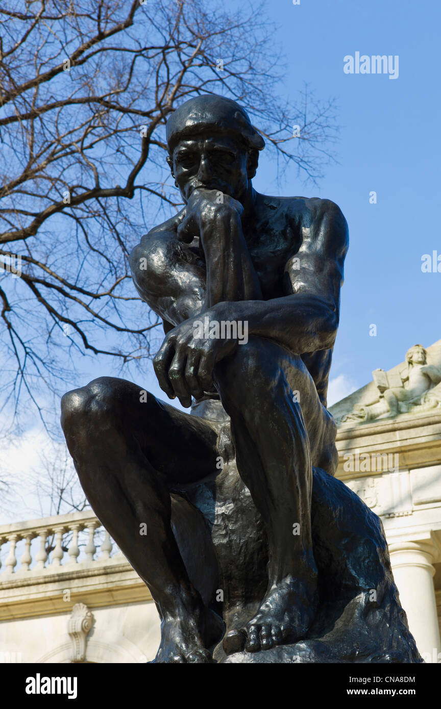 Die Denker Skulptur, das Rodin-Museum der Skulptur August Rodin, Arbeitselemente erbaut 1929 von Jules Mastbaum, Philadelphia, PA Stockfoto