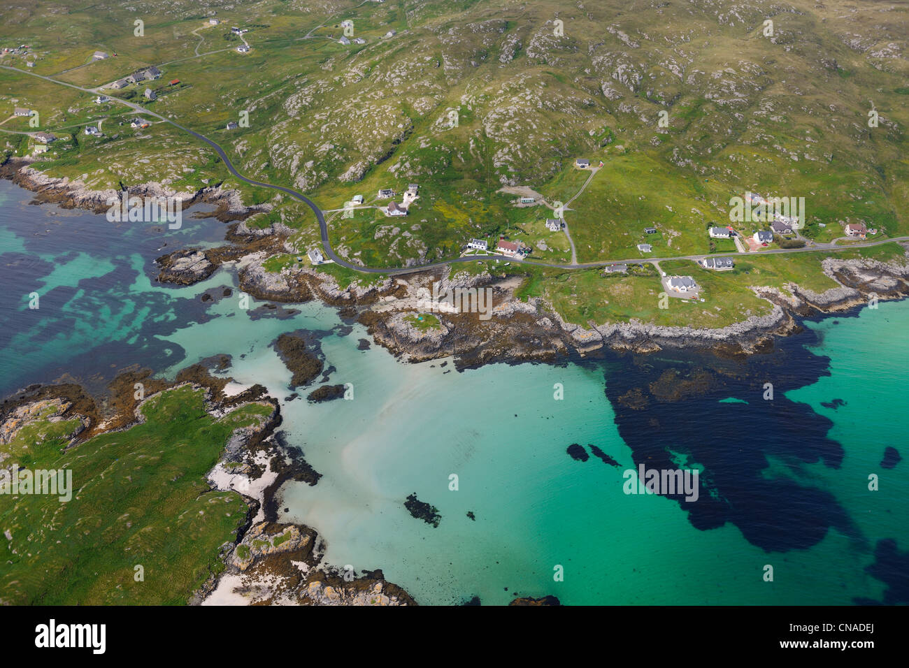 Großbritannien, Schottland, äußeren Hebriden, Isle of Barra, der Ostküste bei Ersary (Luftbild) Stockfoto