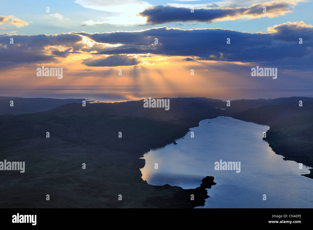 Großbritannien, Schottland, Highland, Inneren Hebriden, Isle of Mull, Loch Frisa und Quinish Punkt an der Nordküste (Antenne Stockfoto