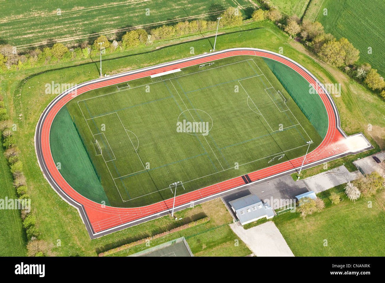 Frankreich, Loire-Atlantique, Riaillé, Stadion (Luftaufnahmen) Stockfoto