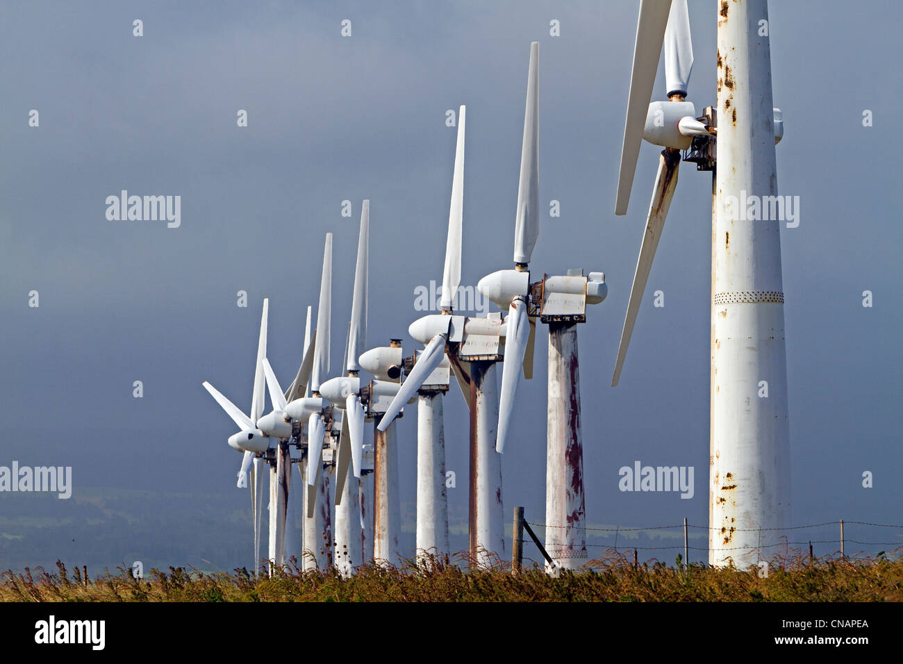 USA, Hawaii, Big Island, alte Windpark bei Ka Lae (Süden der Insel Big Island) Stockfoto