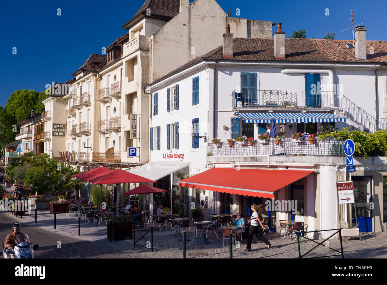 Frankreich, Haute Savoie, Le Chablais, Thonon-Les-Bains, Restaurants der marina Stockfoto