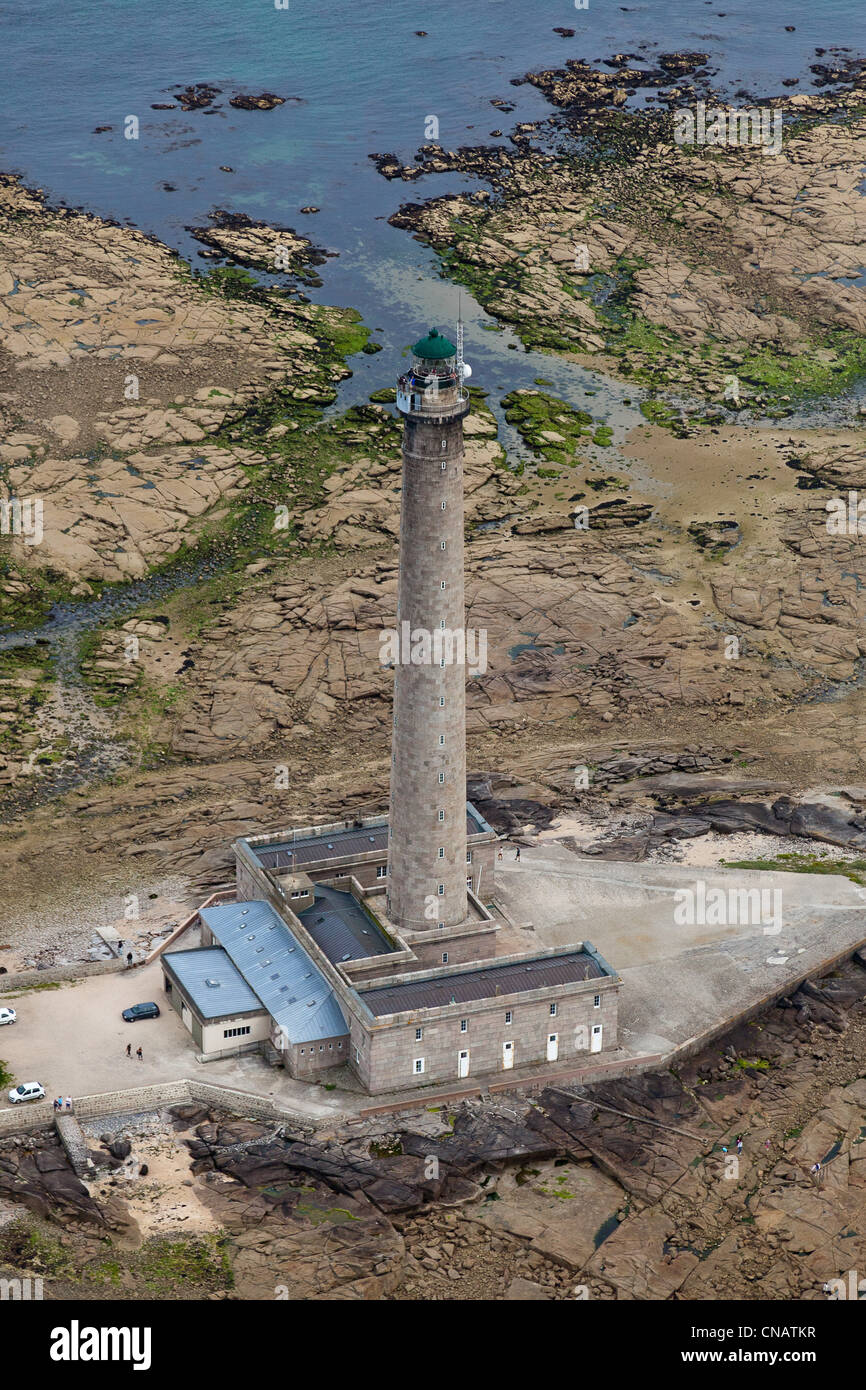 Frankreich, Manche, Gatteville le Phare, Gatteville Leuchtturm mit Blick auf die Spitze von Barfleur (Luftbild) Stockfoto