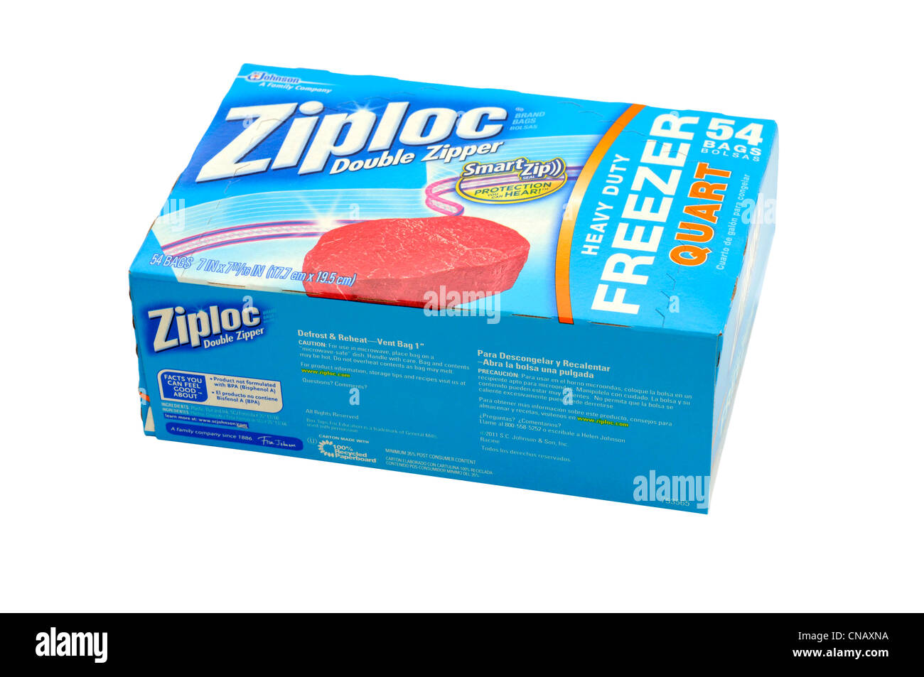 Auf Quart Größe Ziploc Tüten auf weißem Hintergrund Stockfoto