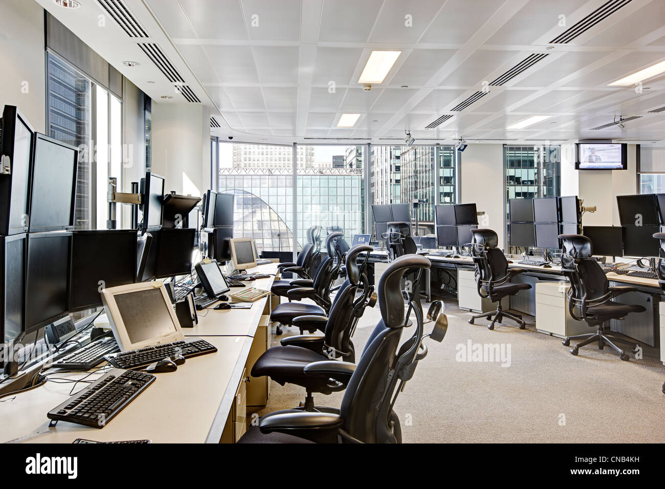 Handel Schreibtische Stadt London Canary Wharf Büro bank Stockfoto