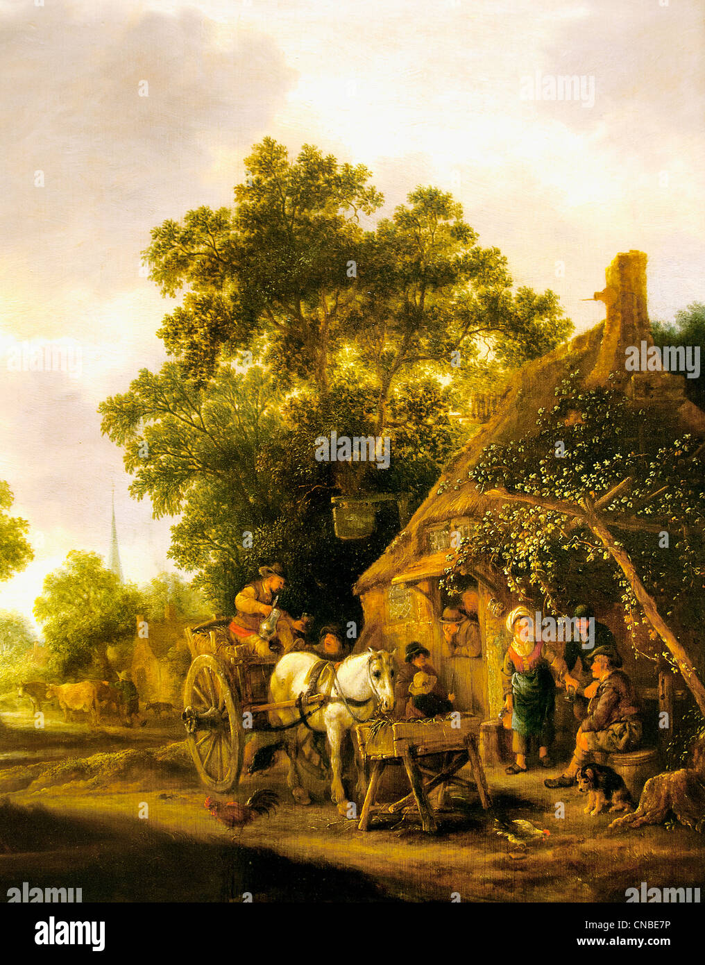Carriole En Arrêt Devant Une Taverne - hielt Schlitten vor einer Taverne Isaack van OSTADE 1621 1649 Niederlande Niederlande Stockfoto