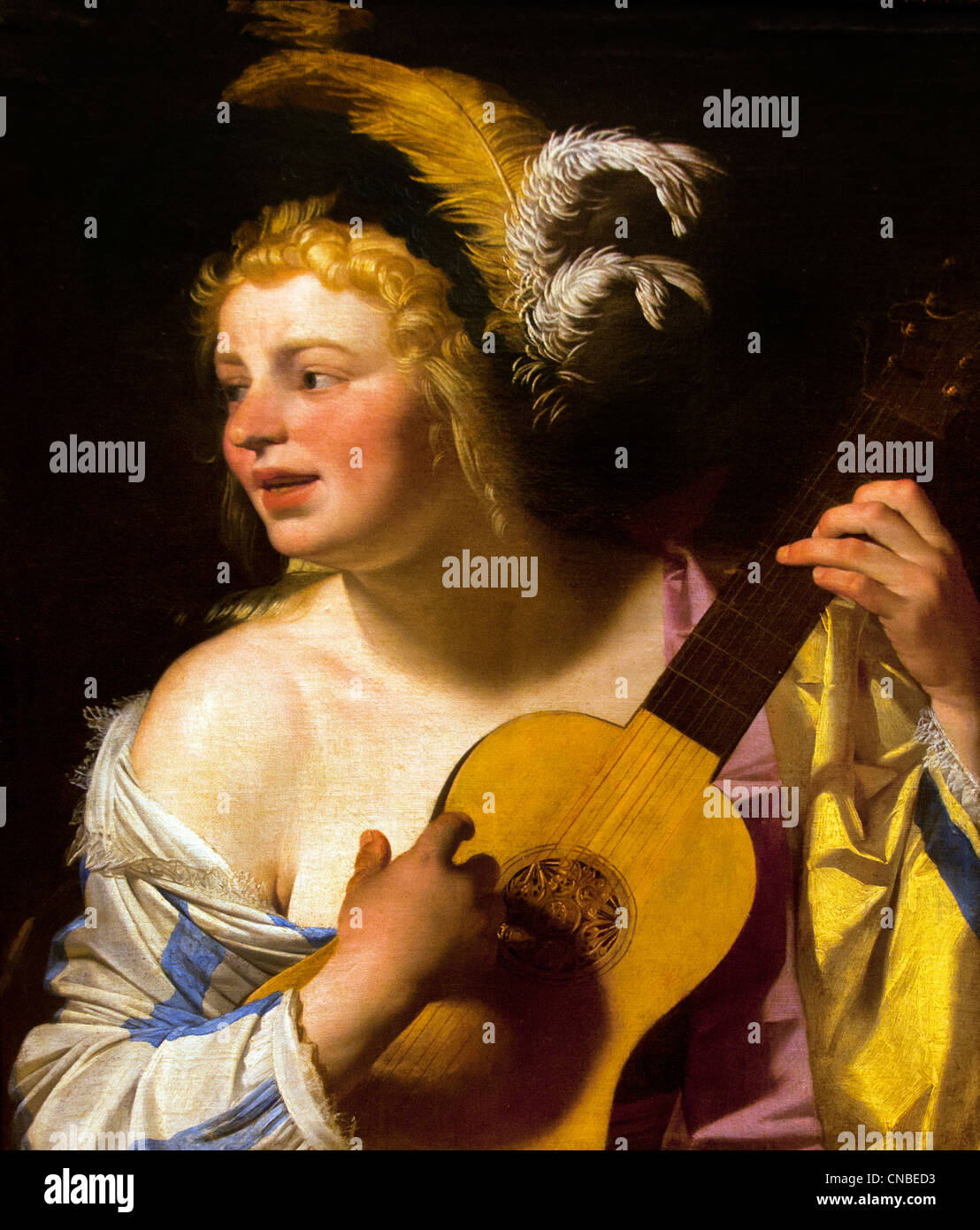 Femme Jouant De La Guitare - Frau spielt Gitarre 1624 Gerrit van HONTHORST 1590-1656 Niederländisch Niederlande Stockfoto