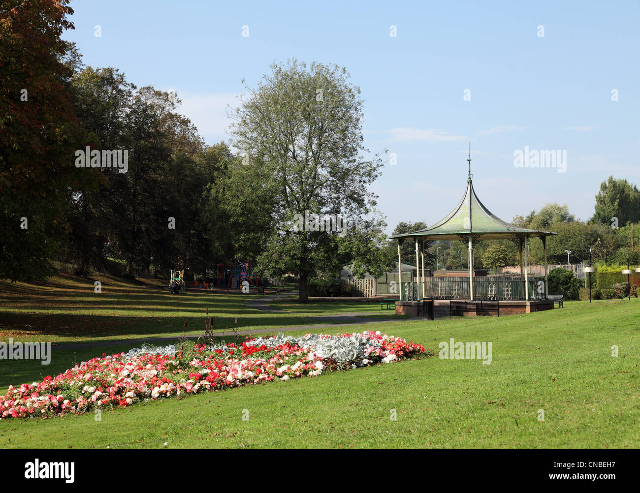 Jubilee Park Musikpavillon in Whitchurch, eine Marktstadt in Shropshire Stockfoto