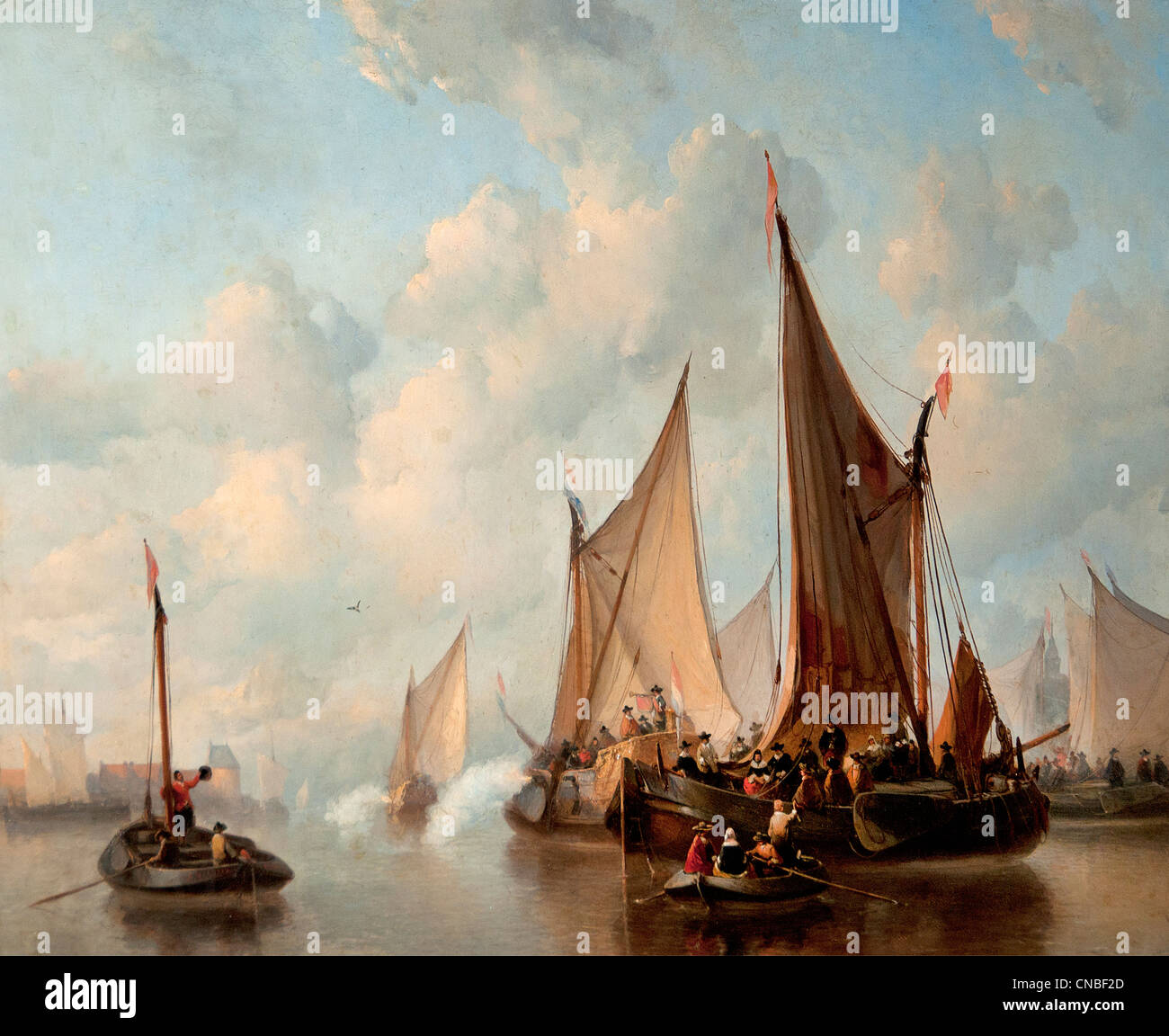 Ankunft der Würdenträger in einem Hafen des 17. Jahrhunderts holländische 1852 von Antonie Waldorp 1803-1866 Niederlande niederländische Stockfoto