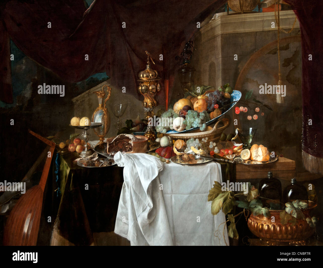 Obst et Riche Vaisselle Sur Une Table - Obst und reichhaltige Gerichte auf einem Tisch 1640 von Jan Davidz De Heem 1606-1683 Niederlande Niederlande Stockfoto