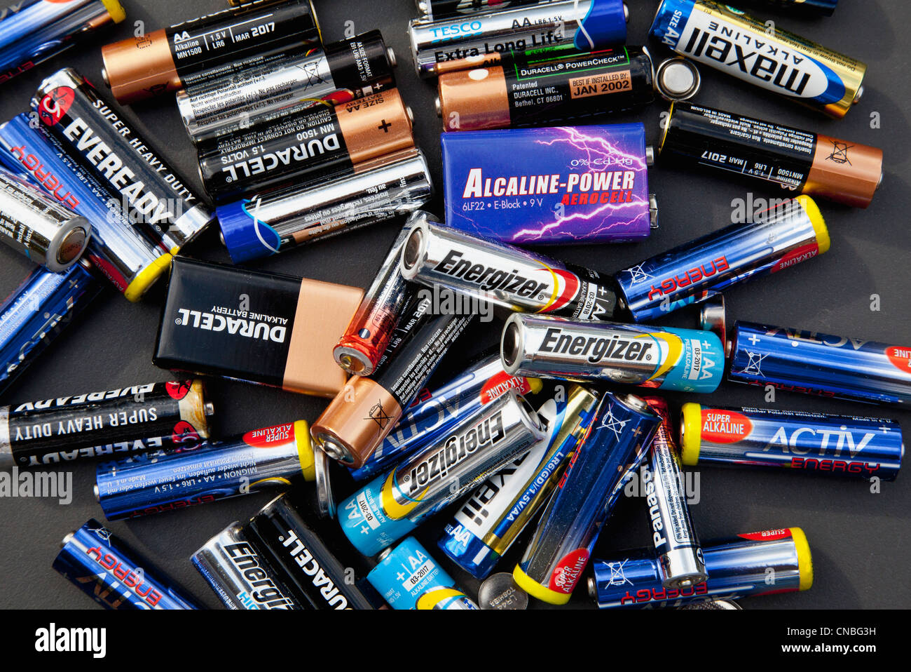 Verbrauchte Batterien Stockfoto